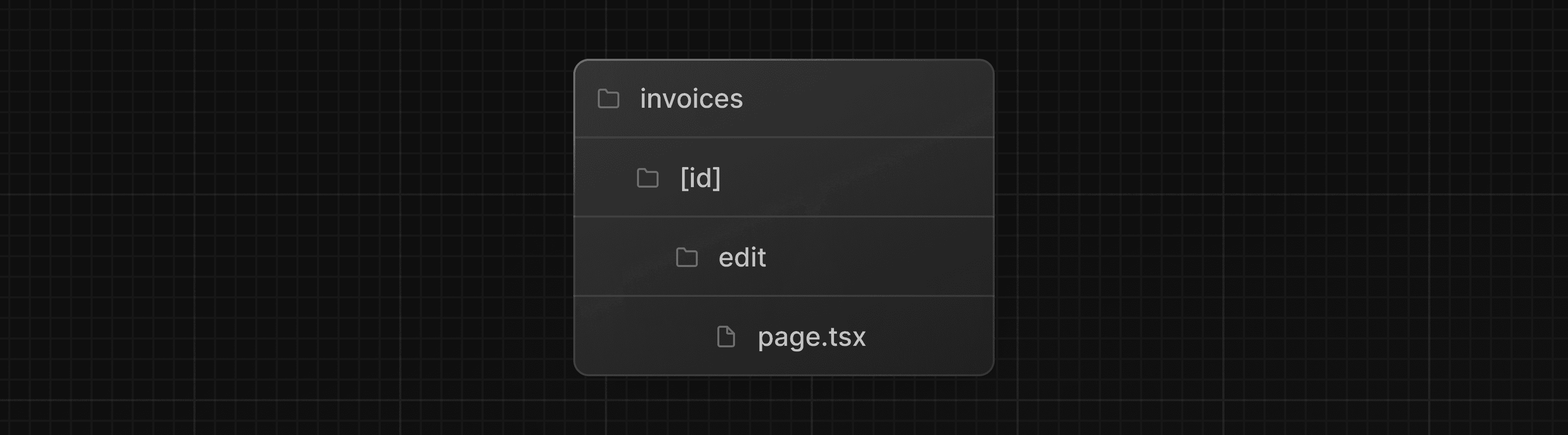 Invoices folder with a nested [id] folder, and an edit folder inside it
